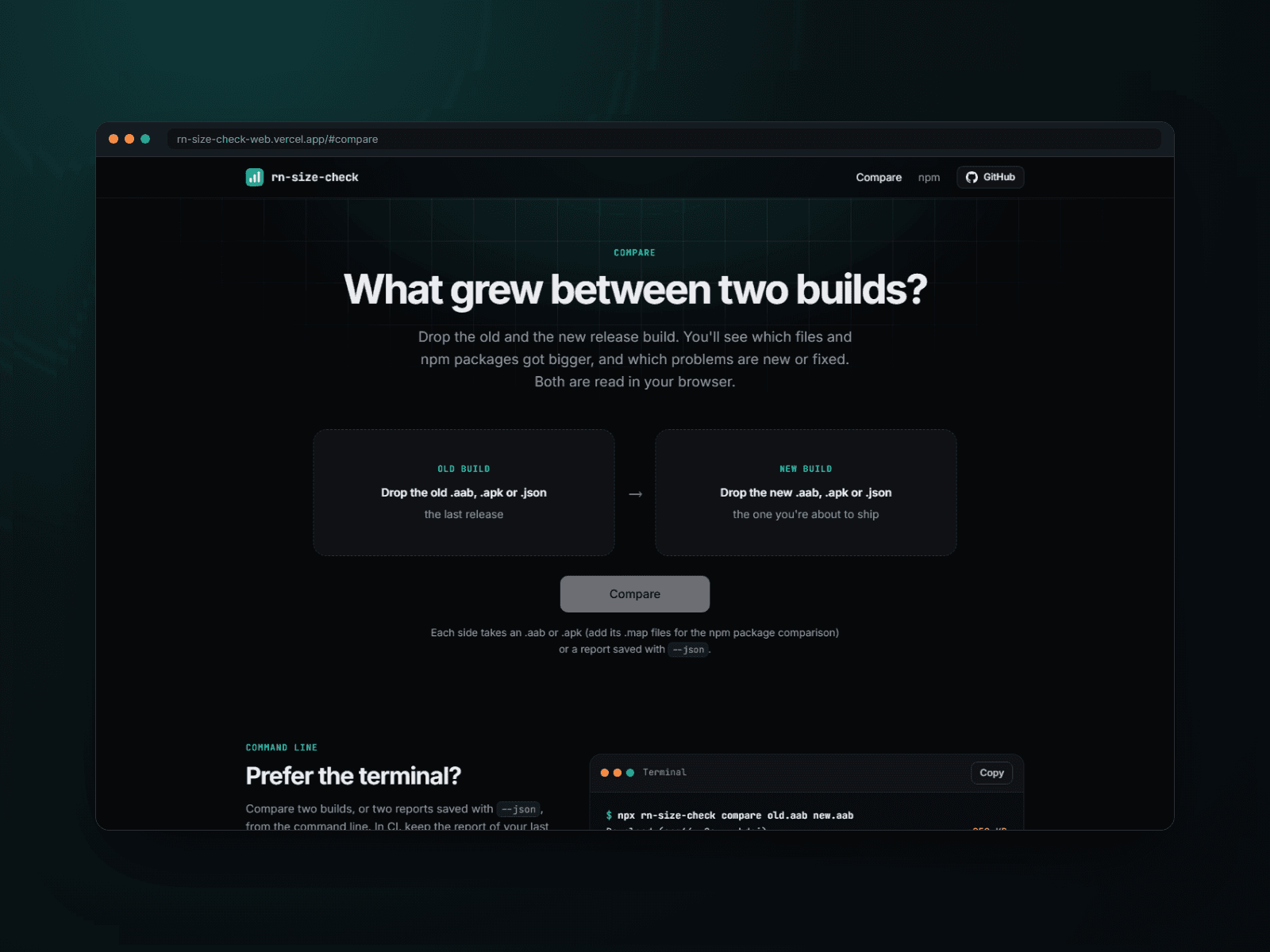 Compare page: what grew between two builds